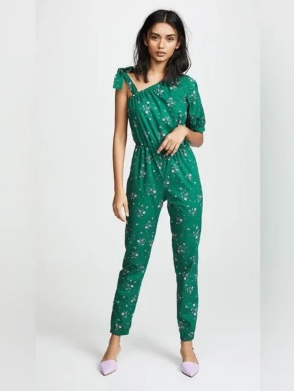 Amanda Uprichard Green Floral One Shoulder Jumpsuit In S